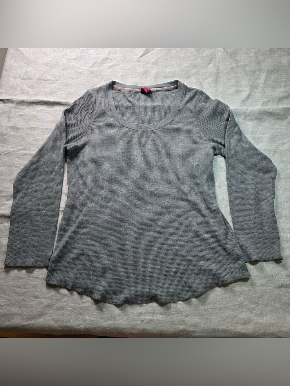 Merona Womens Charcoal Gray Thermal Waffle Knit Scoop Neck Shirt Top Size Large